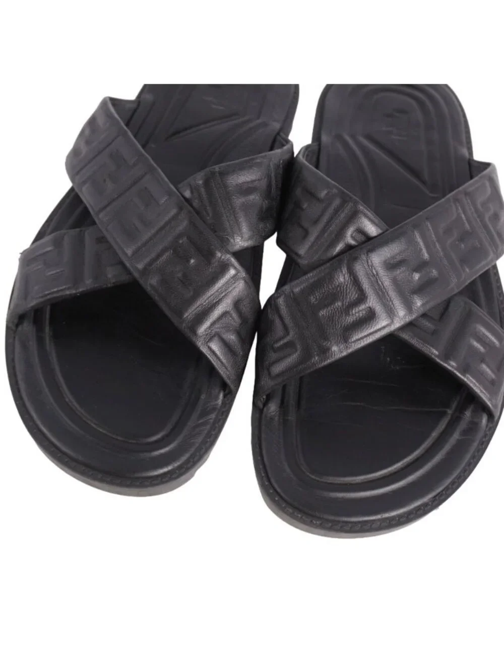 Fendi Sandals FF Logo Zucchini Slide Leather